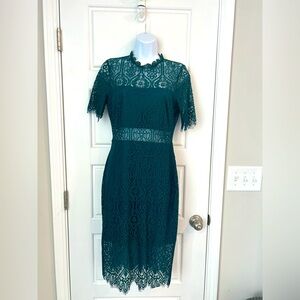 Lulu's Green Sheath Dress with Flutter Sleeves and Mock Neck